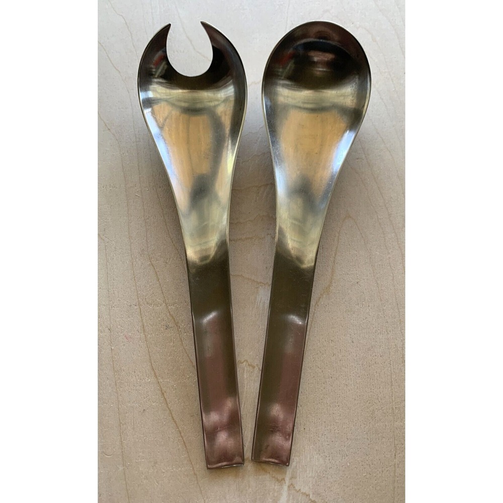 Vtg Georg Jensen Blue Shark Salad Serving Fork Spoon Stainless Denmark MCM